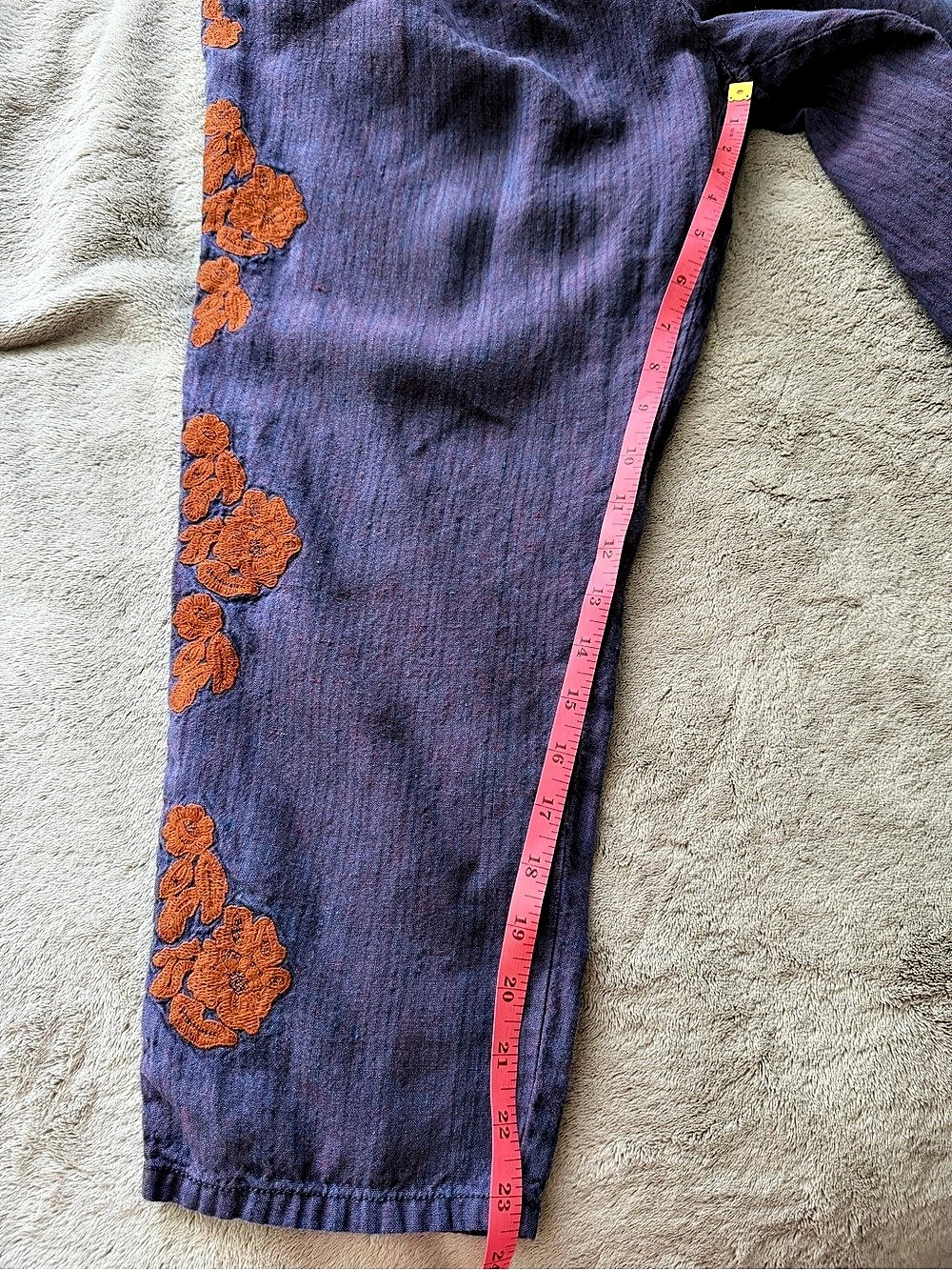Anthropologie Purple Linen Floral Embroidered Pants S Petite - Picture 7 of 7